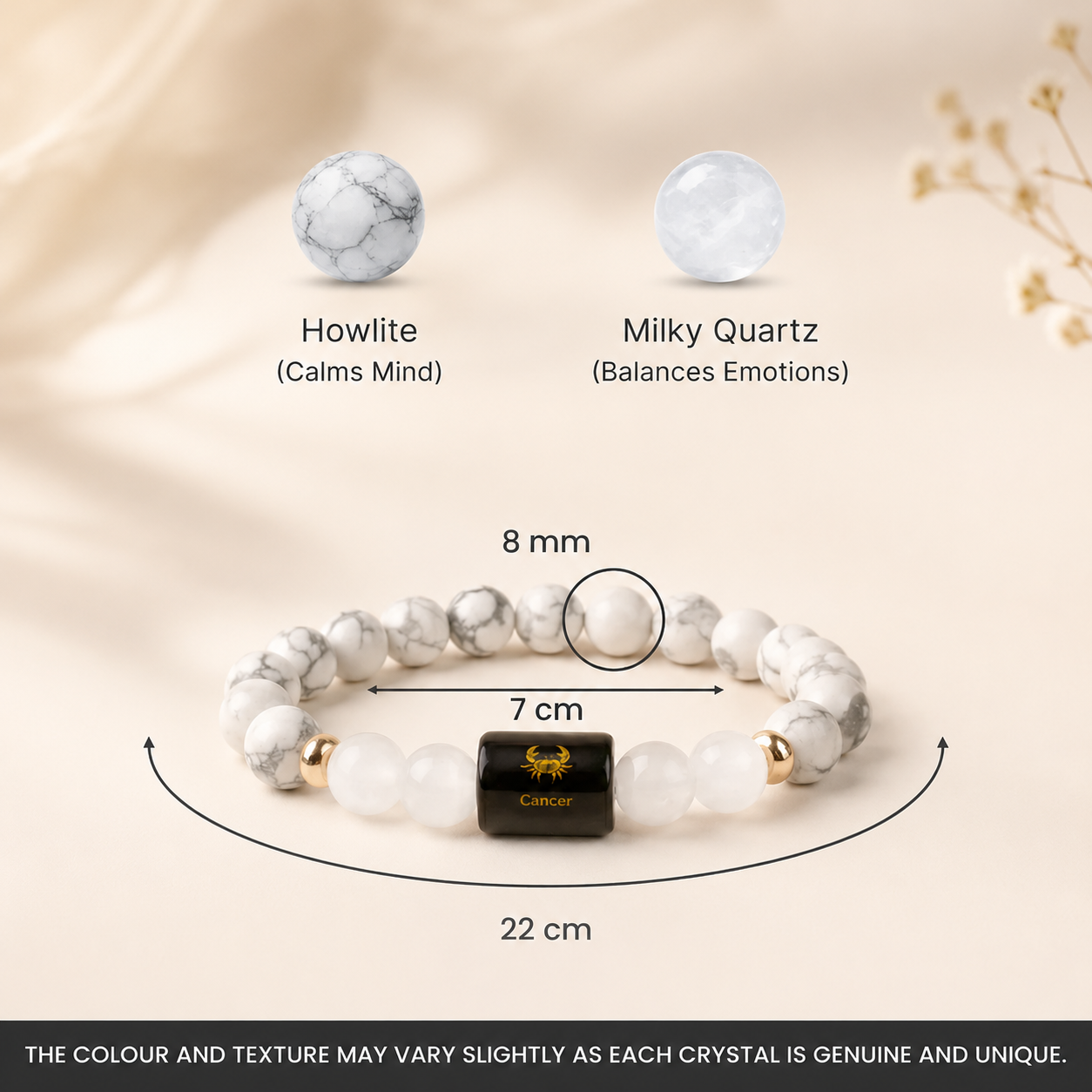 Cancer (कर्क राशि) Zodiac Howlite & Milky Quartz Bracelet
