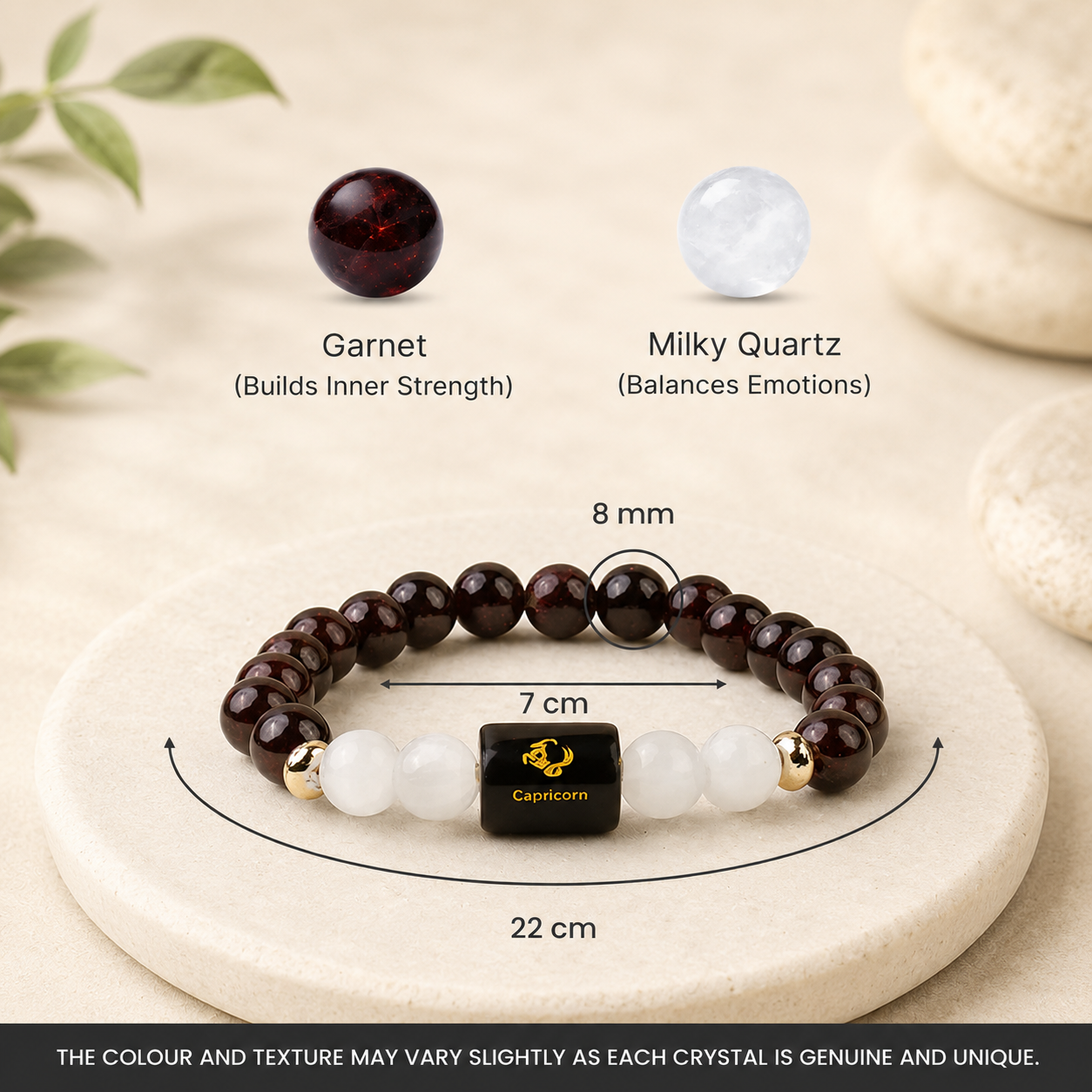 Capricorn (मकर राशि) Zodiac Garnet & Milky Quartz Bracelet