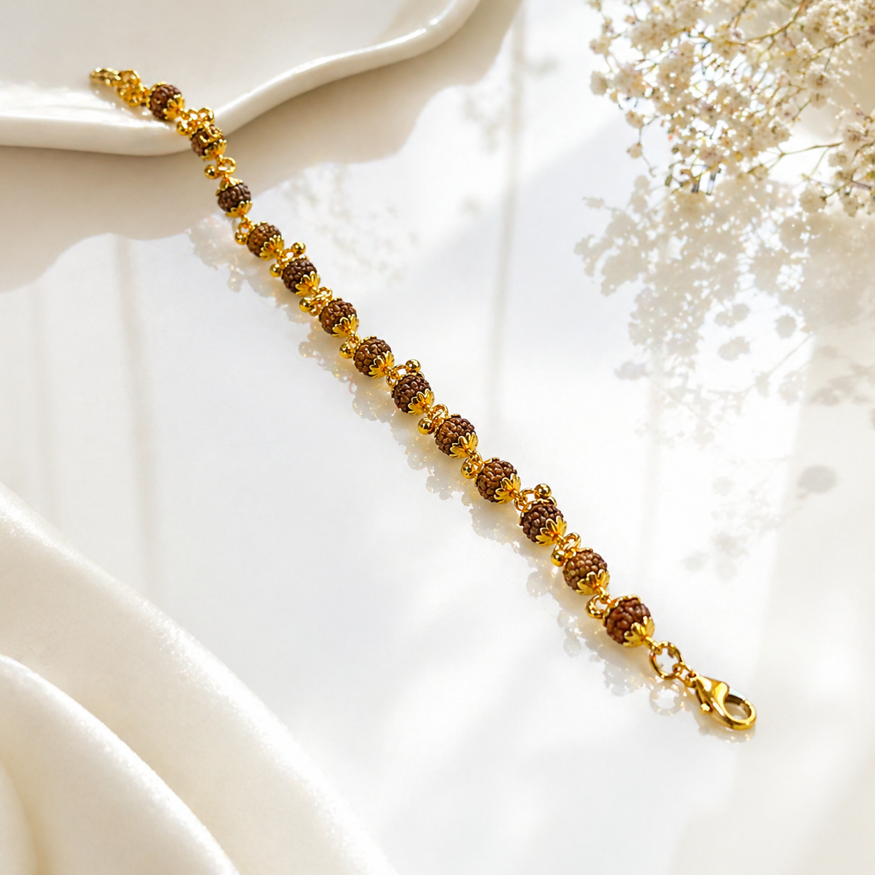 Gold Plated 5 Mukhi Rudraksha Bracelet For Women