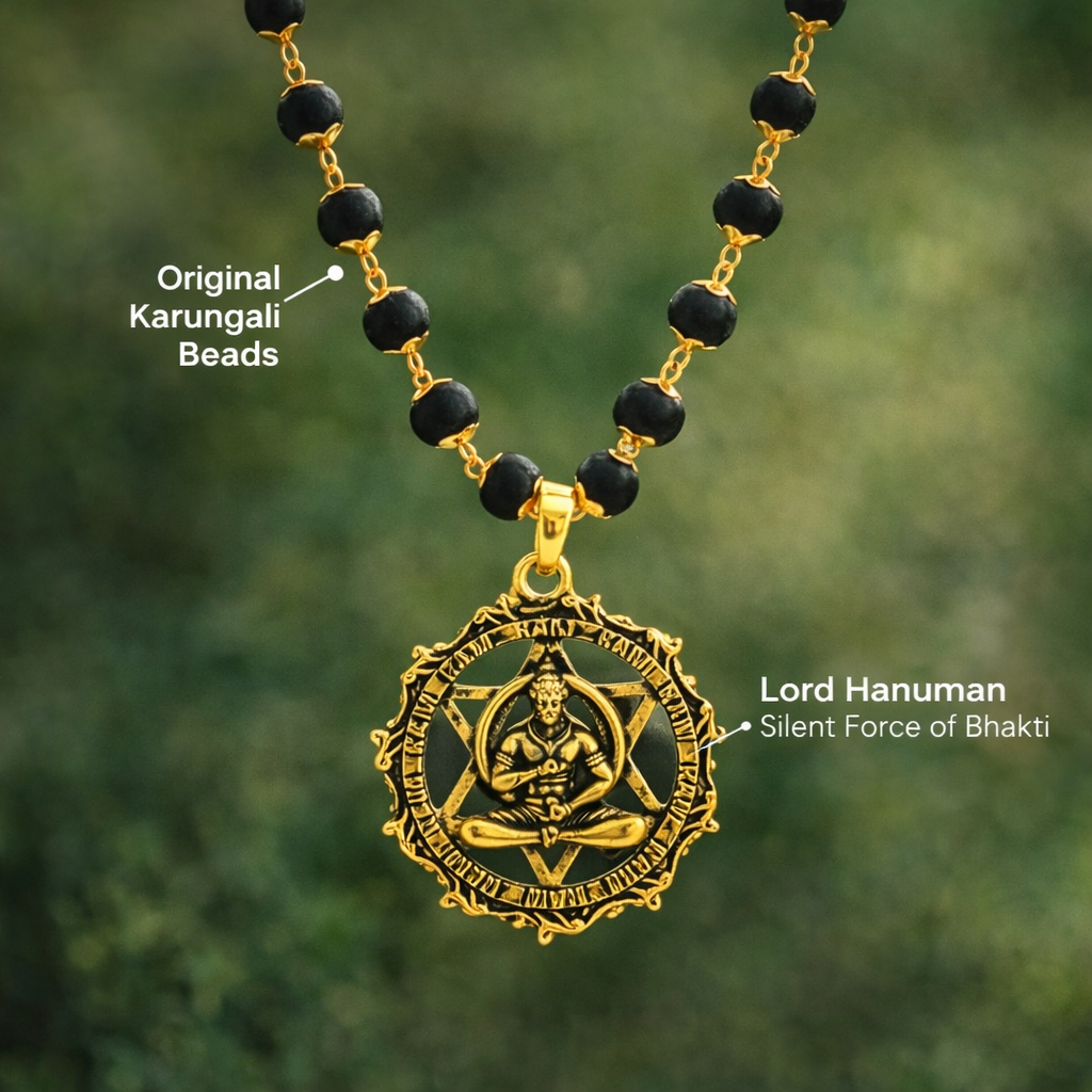Shri Hanuman Karungali Mala with Gold Plated Pendant