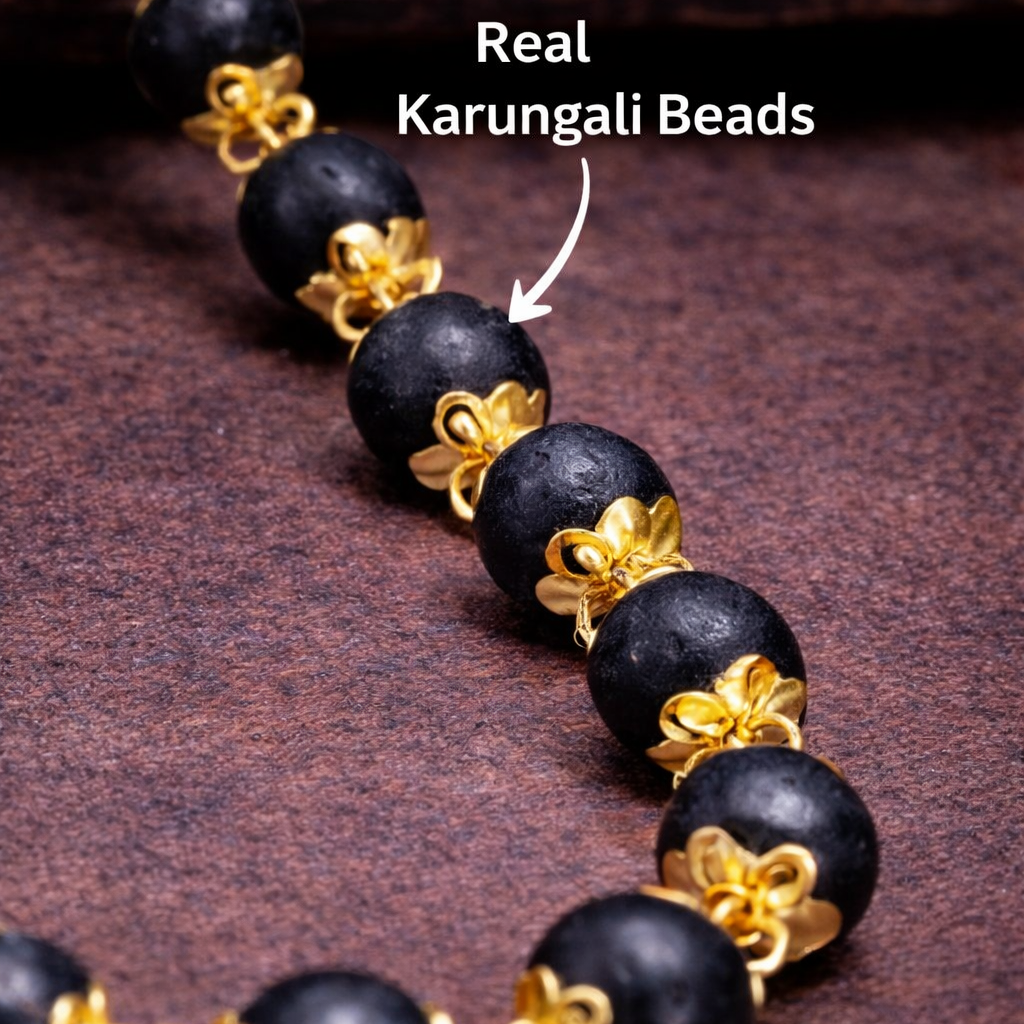 Om Trishul Pendant Gold Plated Karungali Beads Necklace – Certified