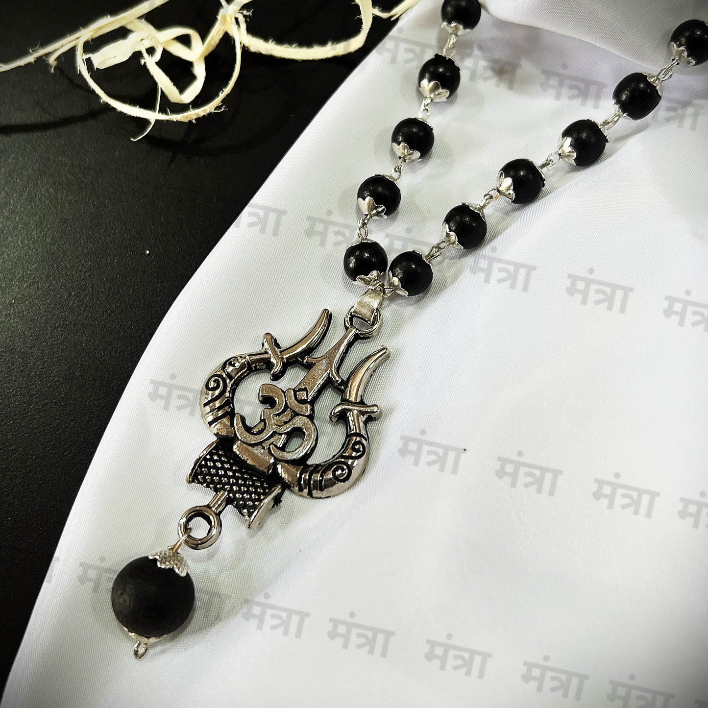 Om Trishul Karungali Malai Necklace - Certified - Free Rudraksha offer