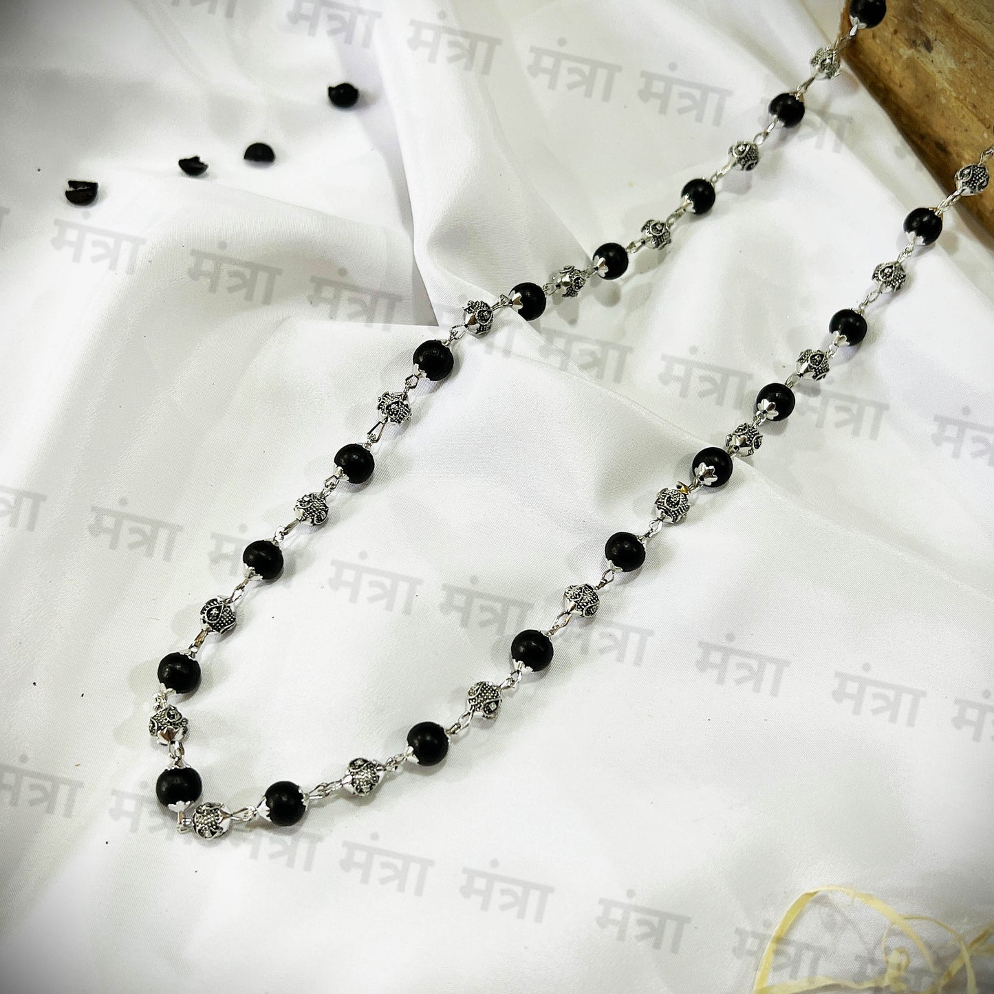 Vel Beads & Karungali Malai Silver Plated Necklace - Certified