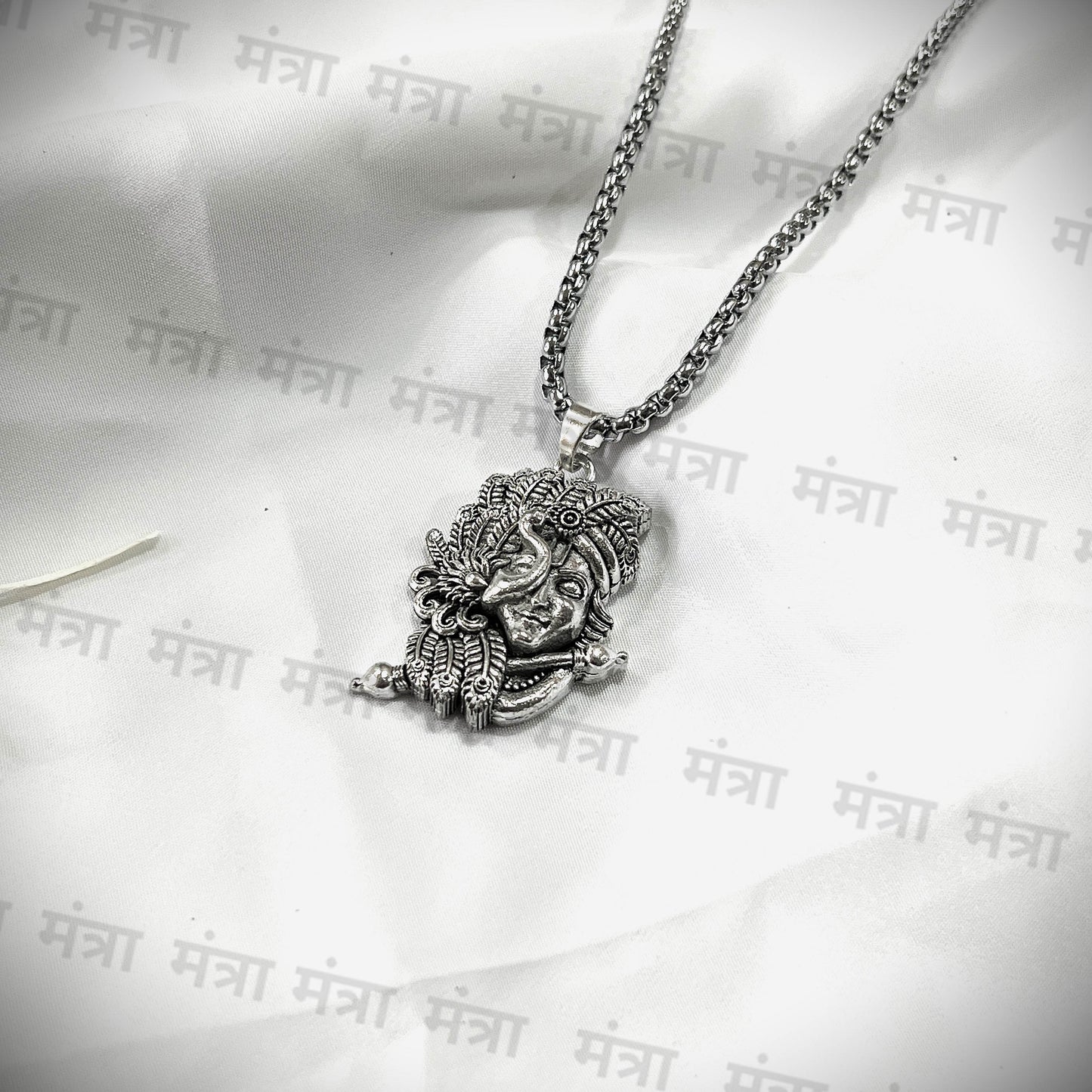 Krishna Ji Mor & Bansuri Necklace - Silver Plated