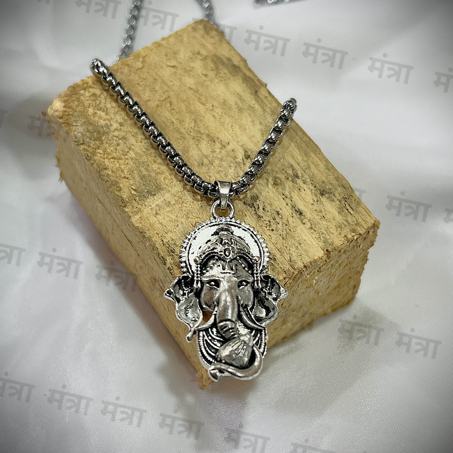 Ganesh Ji Face Necklace - Silver Plated