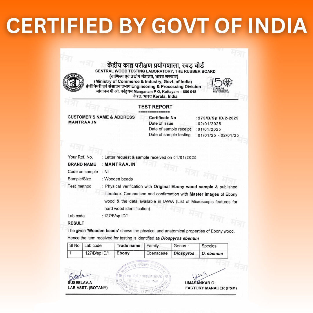 Test report certified by the Government of India on an orange background