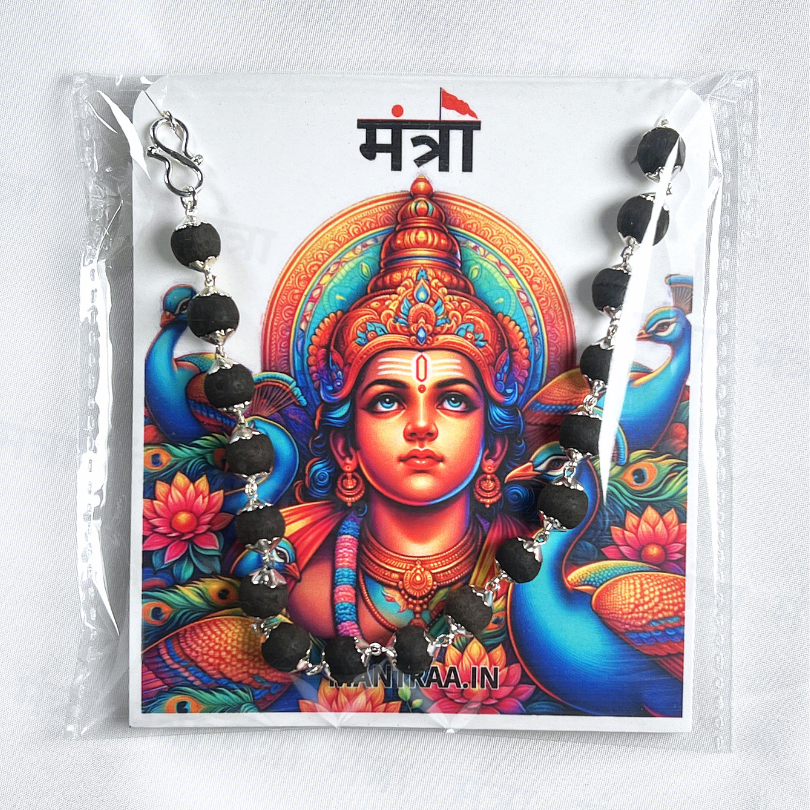 Mantraa's karungali packing 
Colorful artwork of a deity with decorative elements on a white background