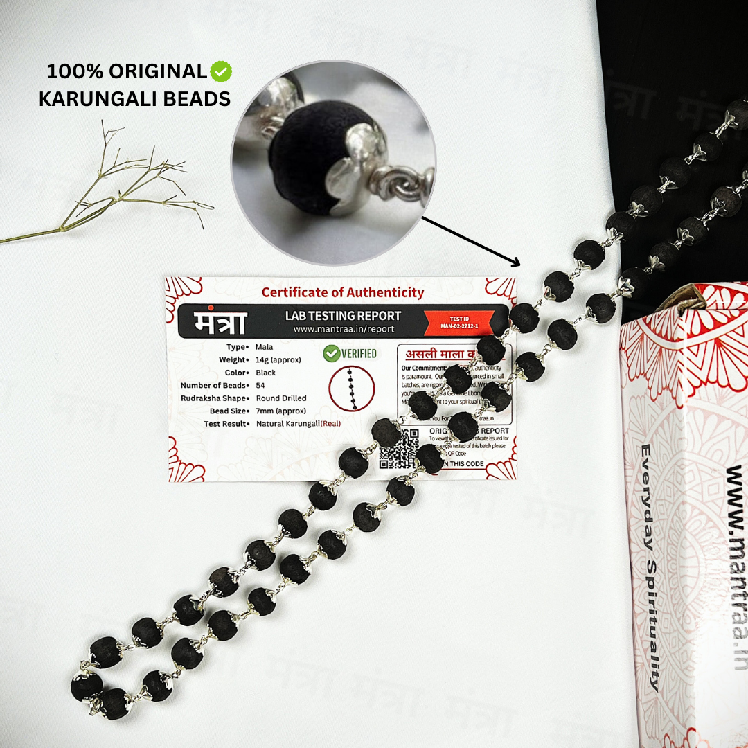 Bhairav & Lord Murugan Karungali Malai Necklace - Silver Plated