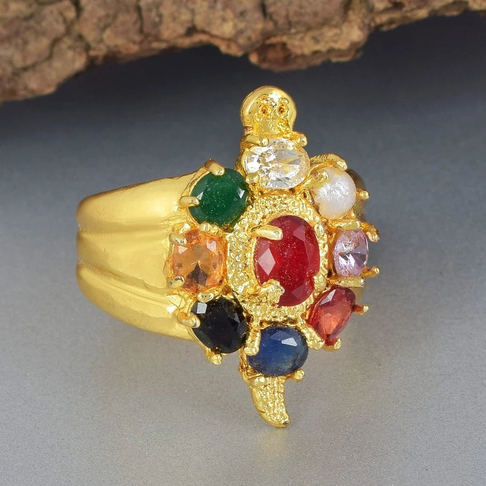 Turtle Navratna Gold Plated Ring