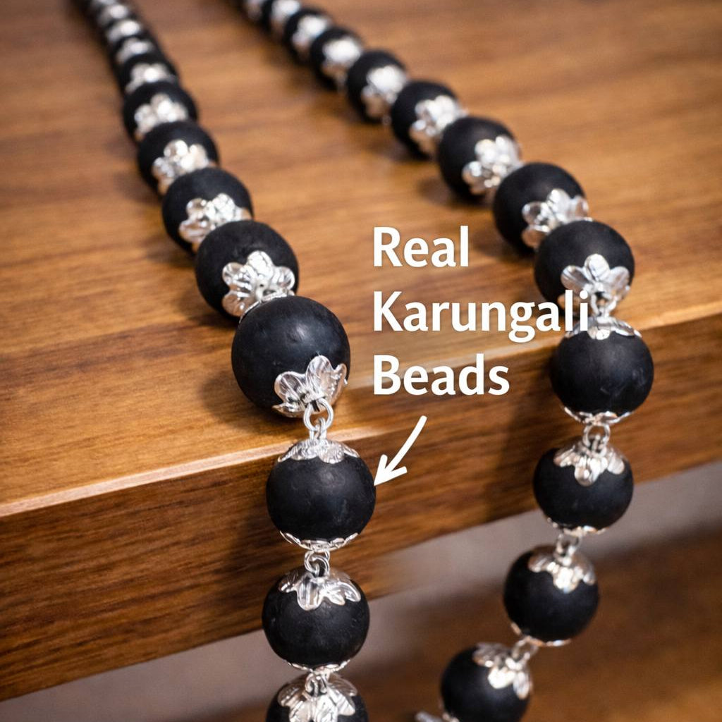Original Karungali & Rudraksha Beads Necklace - Silver Plated