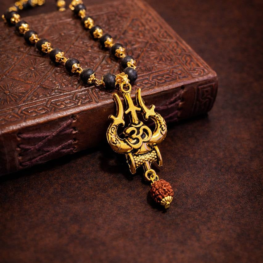 Mahadev Trishul Karungali Necklace - Gold Plated