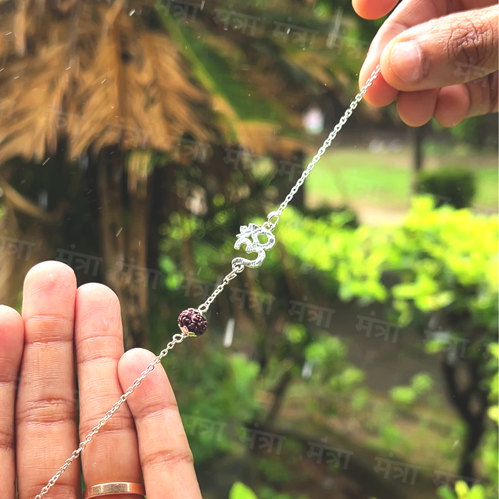 Divine Om Rudraksha Bracelet – Silver Plated
