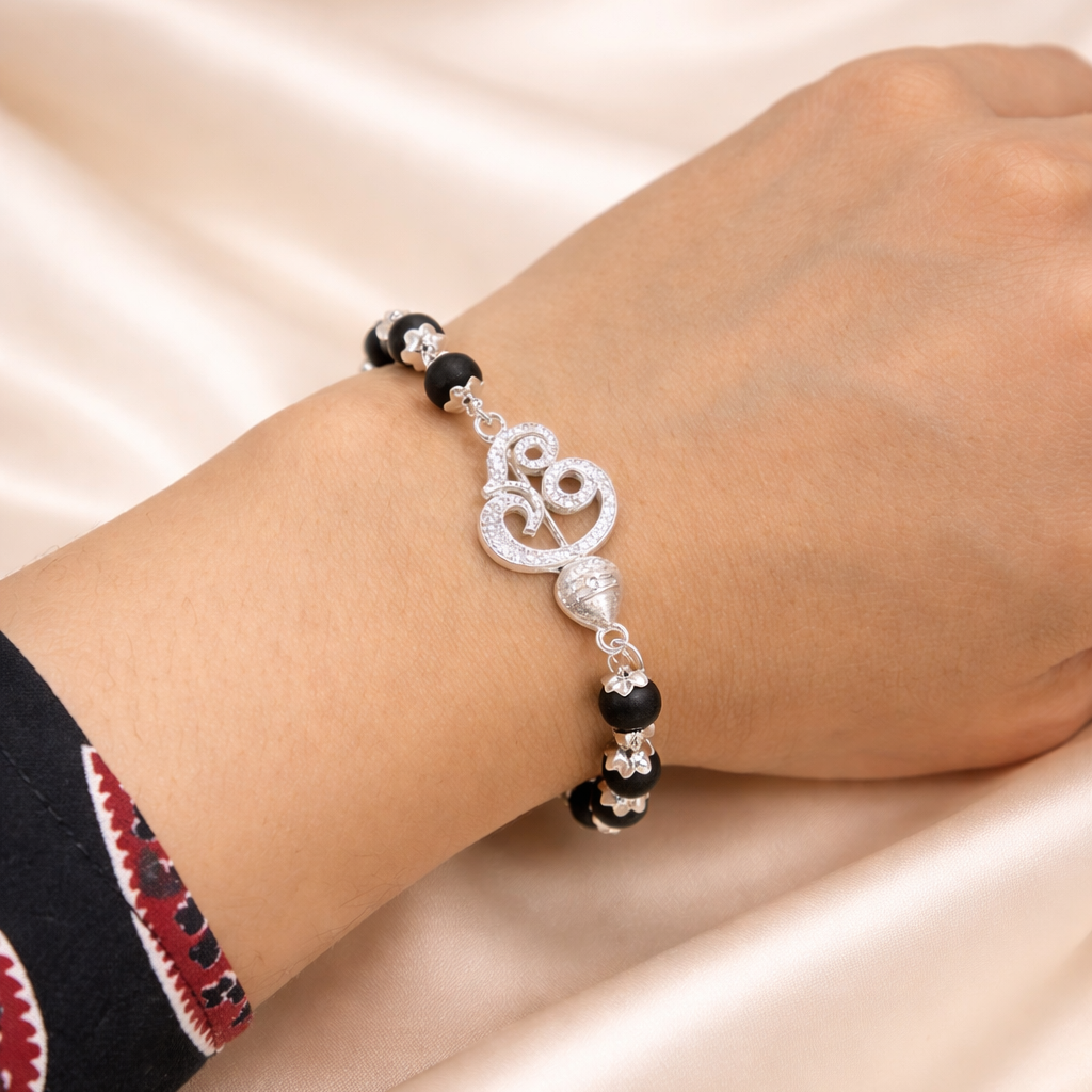 Murugan Vel Karungali Malai Bracelet - Silver Plated