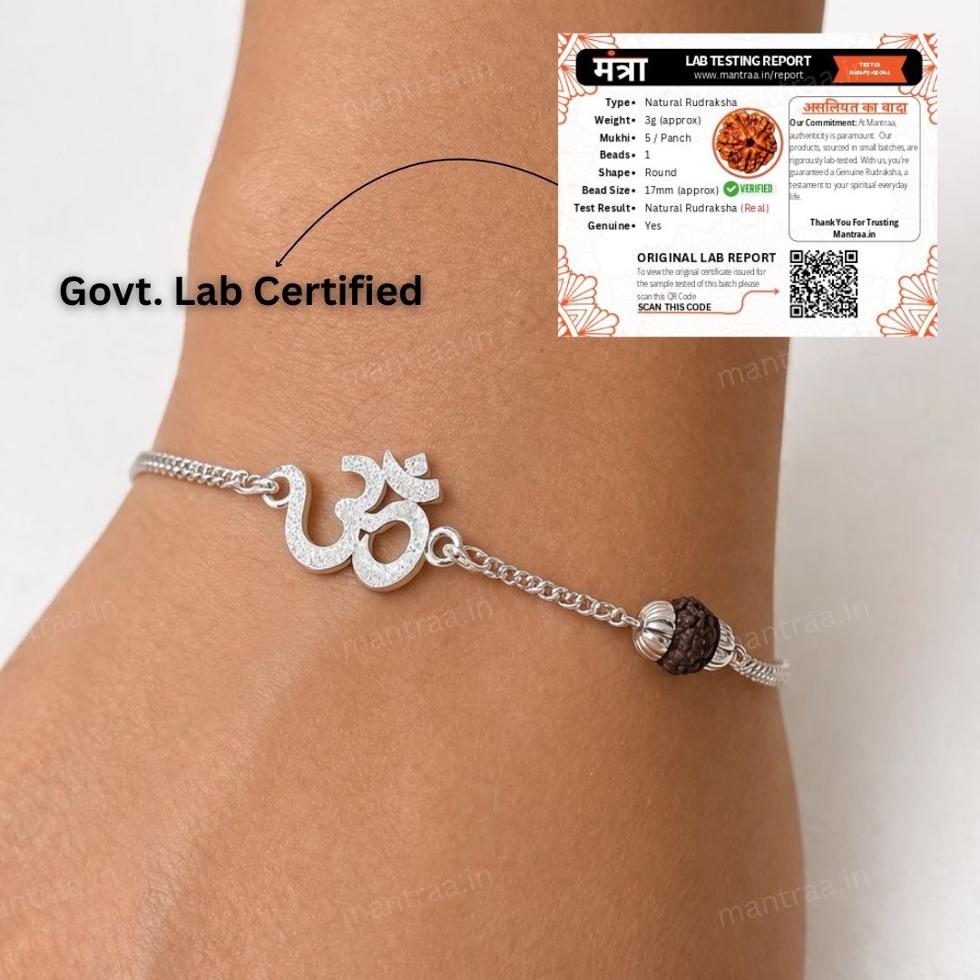 Divine Om Rudraksha Bracelet – Silver Plated