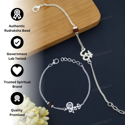 Shiv Om Rudraksha Bracelet Combo – Silver Plated