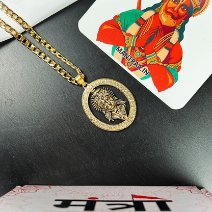 Mighty Hanuman Premium Gold Locket with Diamond-Cut Stones