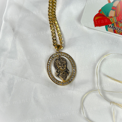 Mighty Hanuman Premium Gold Locket with Diamond-Cut Stones