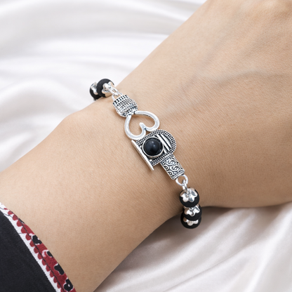 Om Karungali Malai Bracelet - Silver Plated