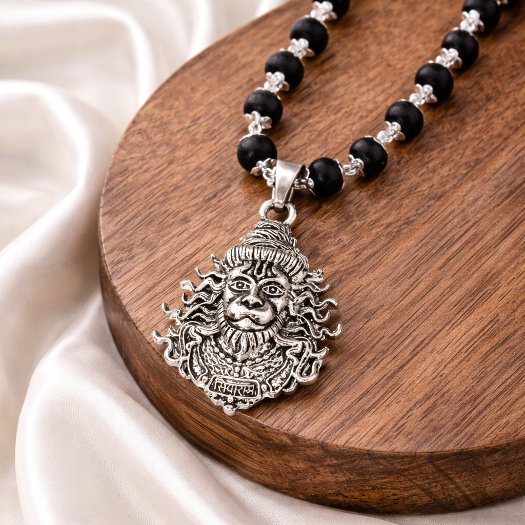 Bajrangbali Karungali Malai Necklace - Silver Plated