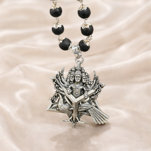 Shanmukha Karungali Malai Necklace - Silver Plated