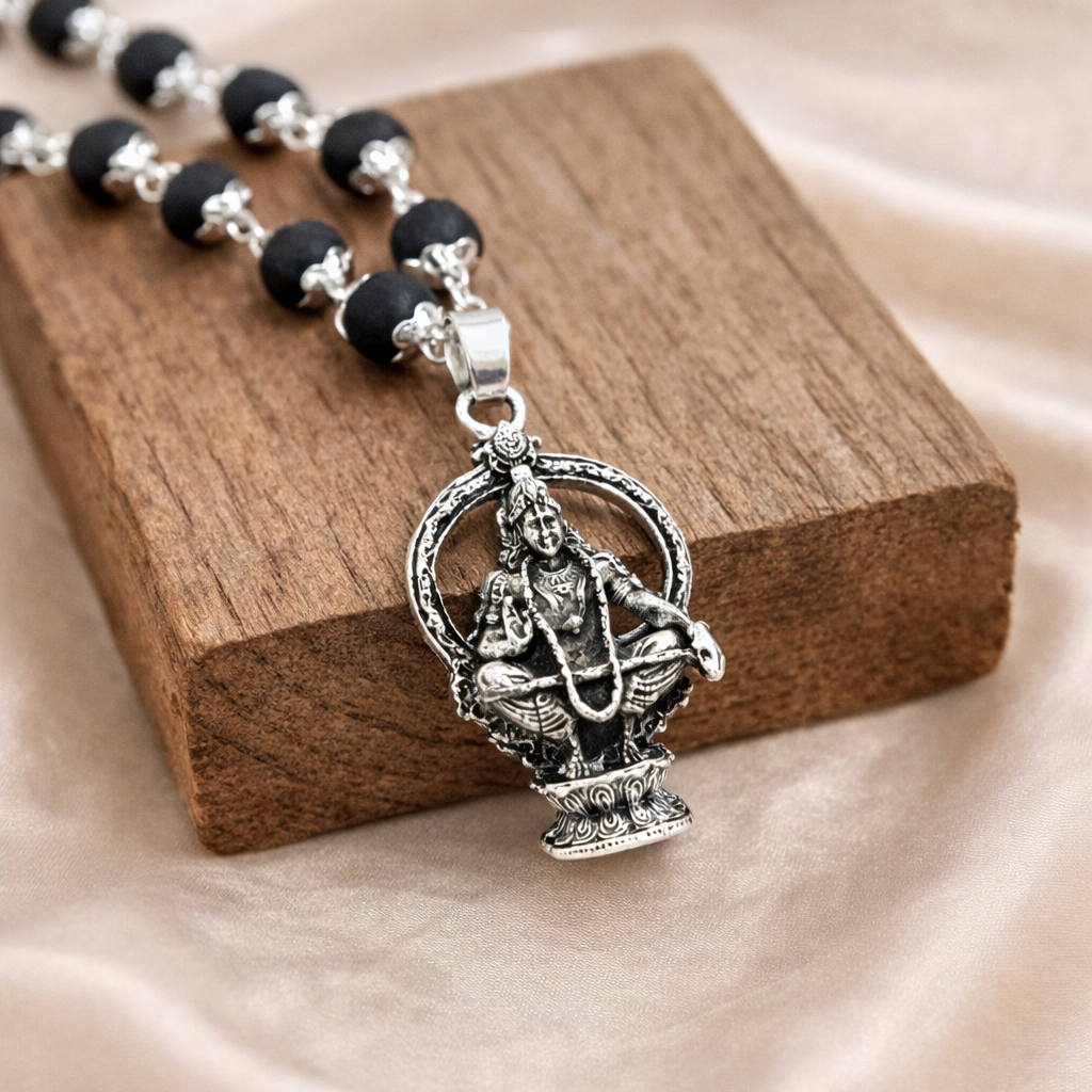 Shri Aiyappan Karungali Malai Necklace - Silver Plated