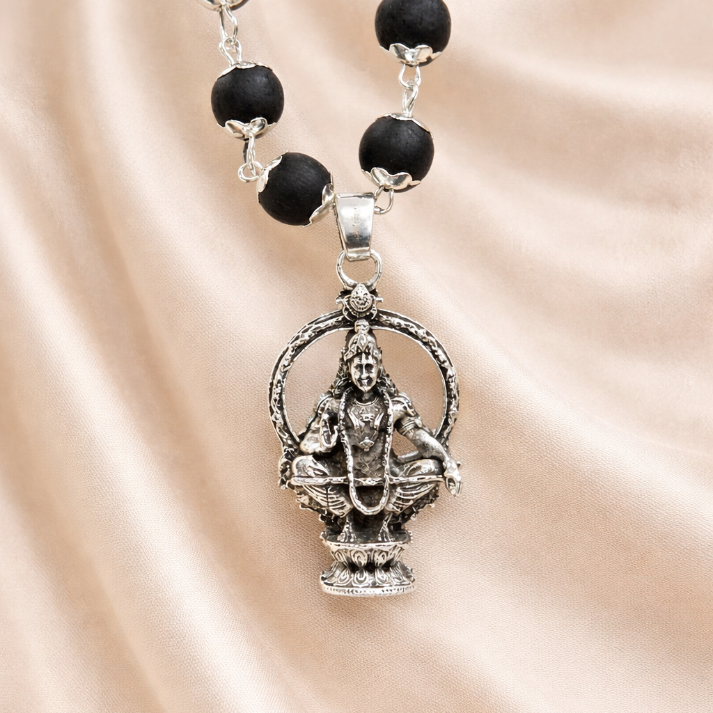 Shri Aiyappan Karungali Malai Necklace - Silver Plated