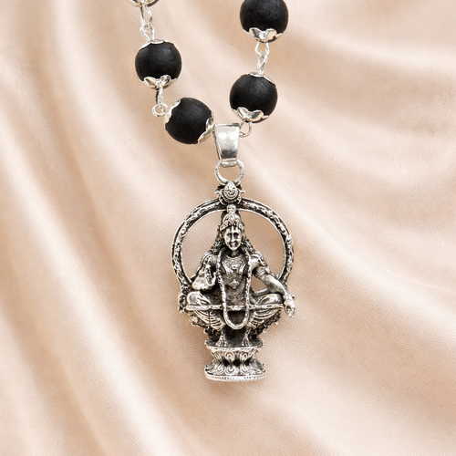Shri Aiyappan Karungali Malai Necklace - Silver Plated