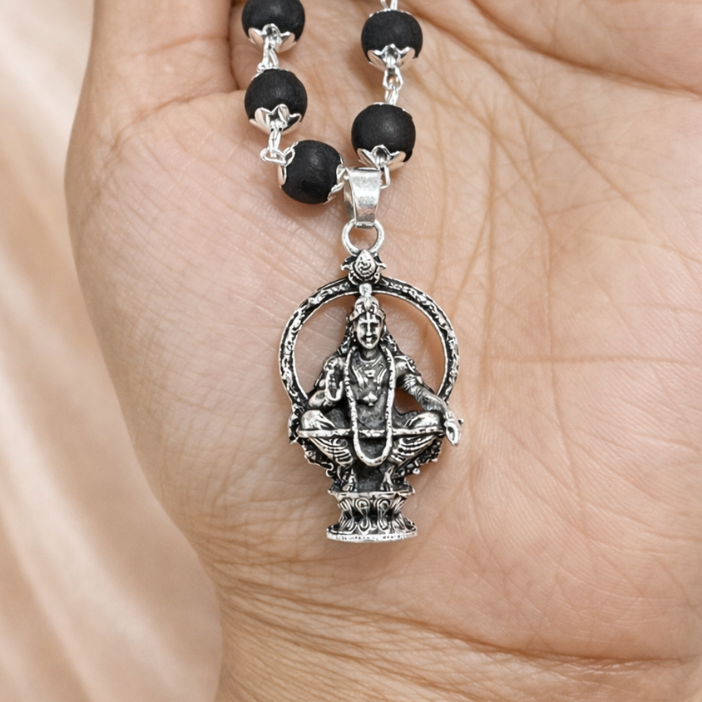 Shri Aiyappan Karungali Malai Necklace - Silver Plated