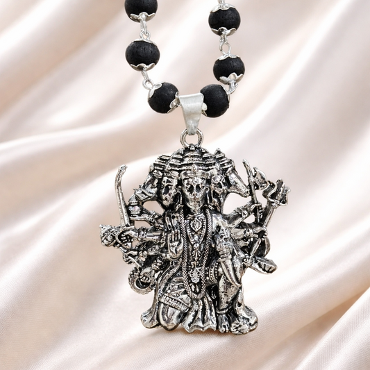Panchmukhi Hanuman Karungali Malai Necklace - Silver Plated