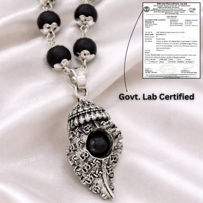 OM Shankh Karungali Malai Necklace - Silver Plated