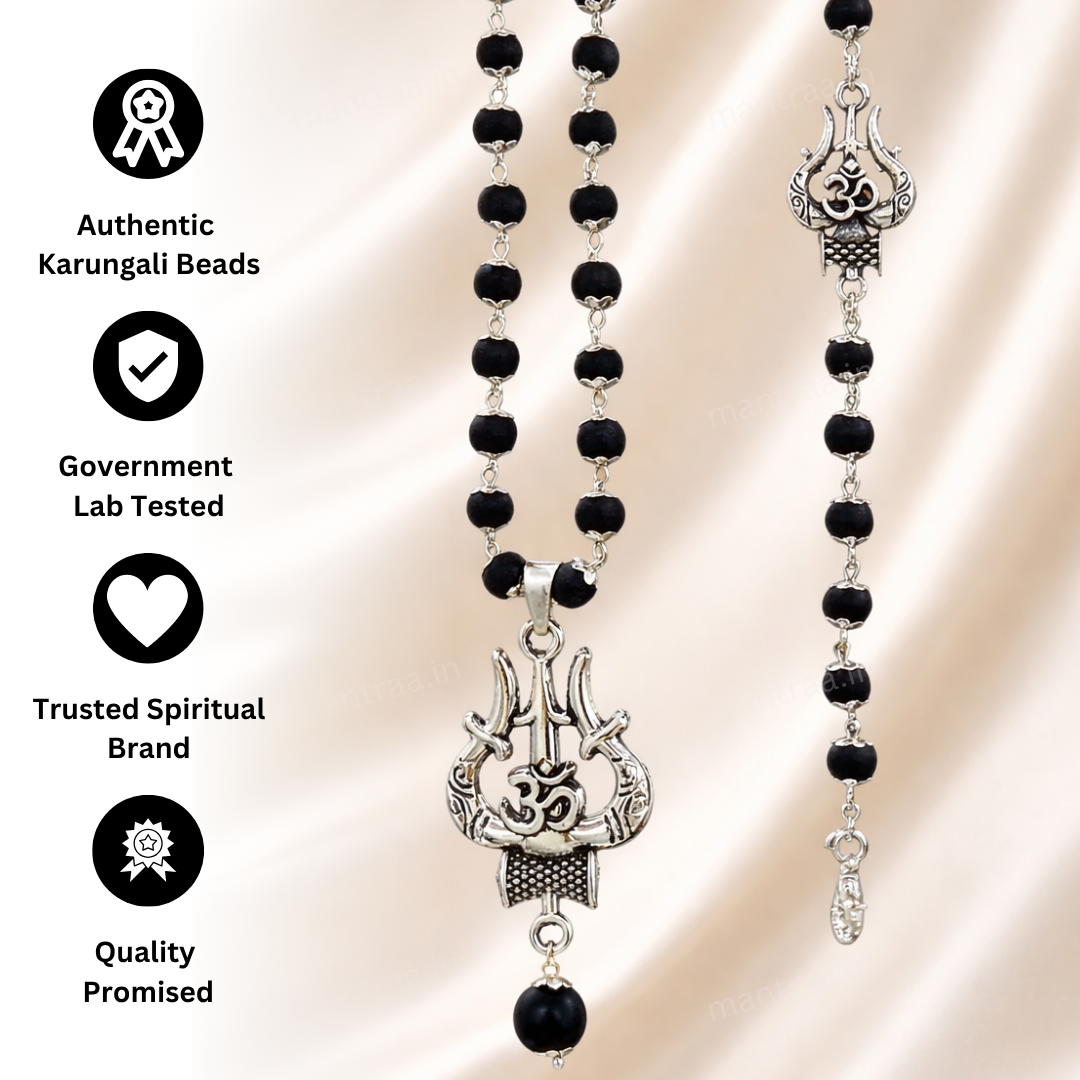 Om Trishul Karungali Bracelet & Necklace Combo - Silver Plated