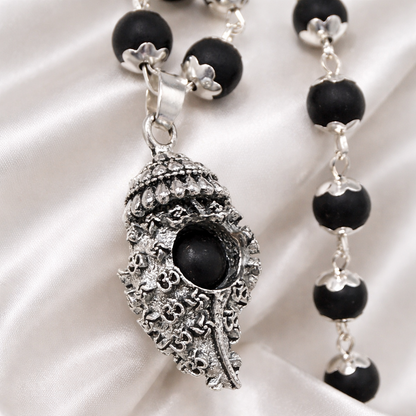 OM Shankh Karungali Malai Necklace - Silver Plated