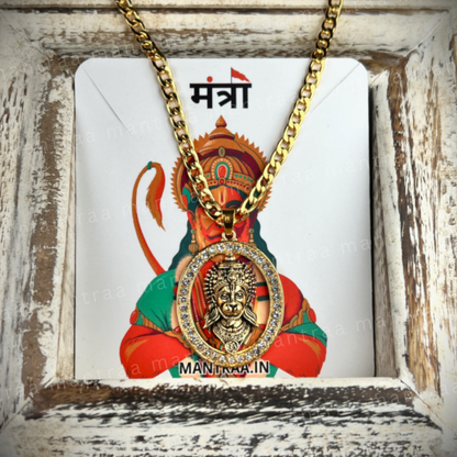 Mighty Hanuman Premium Gold Locket with Diamond-Cut Stones
