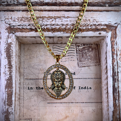 Mighty Hanuman Premium Gold Locket with Diamond-Cut Stones