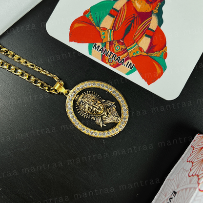 Mighty Hanuman Premium Gold Locket with Diamond-Cut Stones