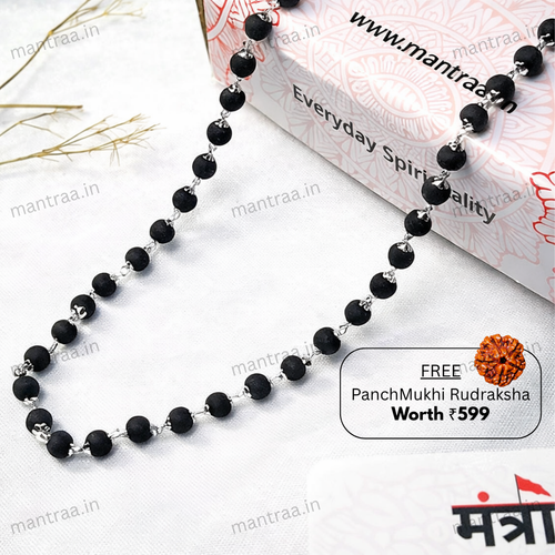 Divine Karungali Necklace with Silver Plated Caps | FREE RUDRAKSHA