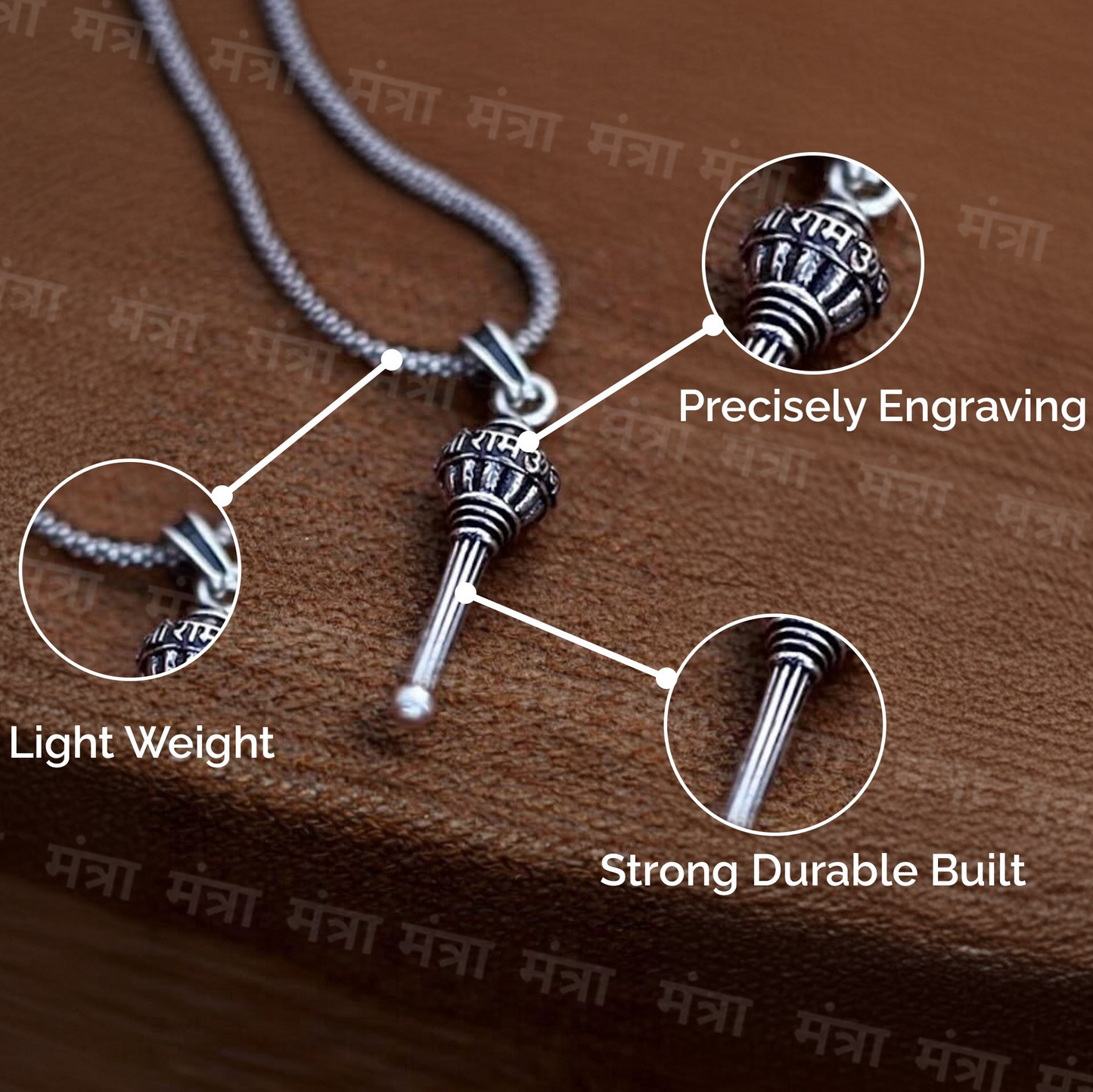 Hanuman ji Gada Necklace - Silver Plated with chain and pendant