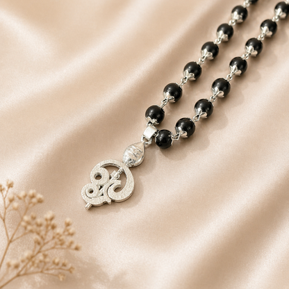 Murugan Vel Karungali Malai Necklace & Bracelet Combo - Silver Plated