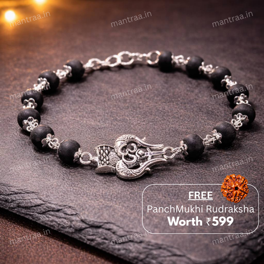 Shiv Trishul Karungali Bracelet - Silver Plated