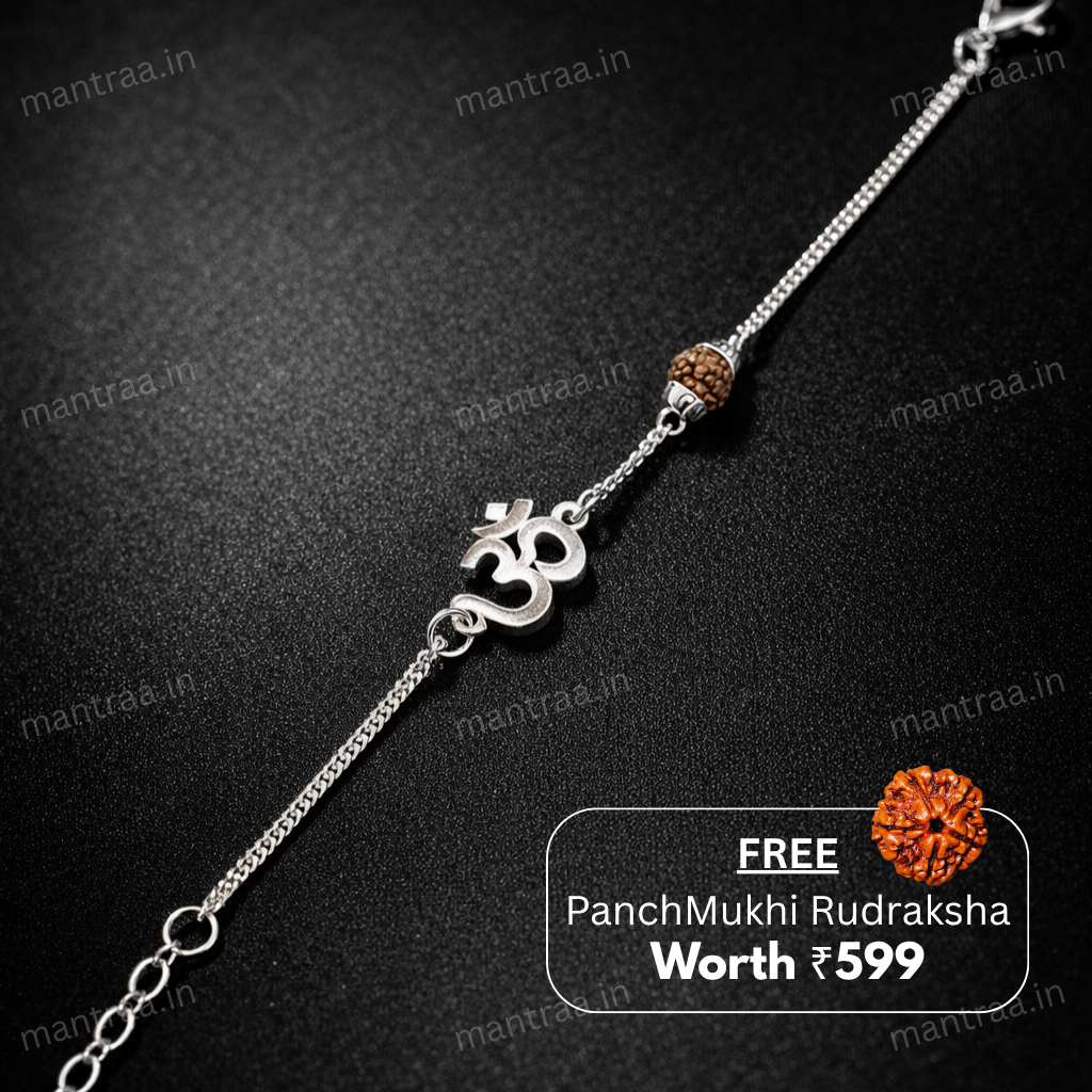 Divine Om Rudraksha Bracelet – Silver Plated