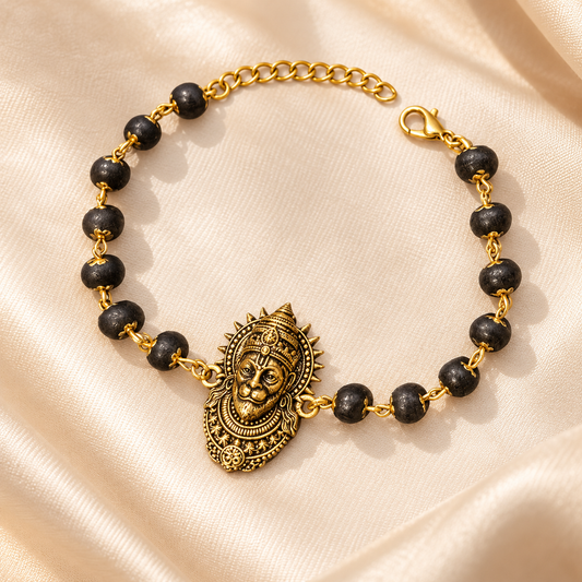 Bajrangbali Certified Karungali Beads Bracelet – Gold Plated