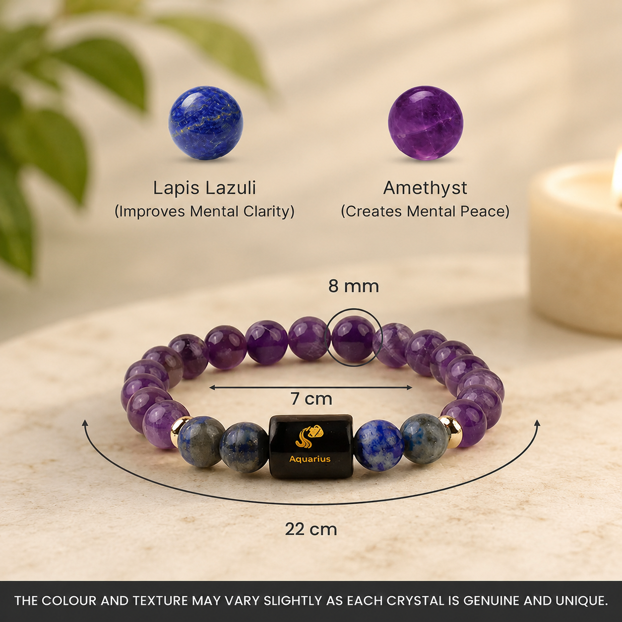 Aquarius (कुंभ राशि) Zodiac Amethyst & Lapis Lazuli Bracelet
