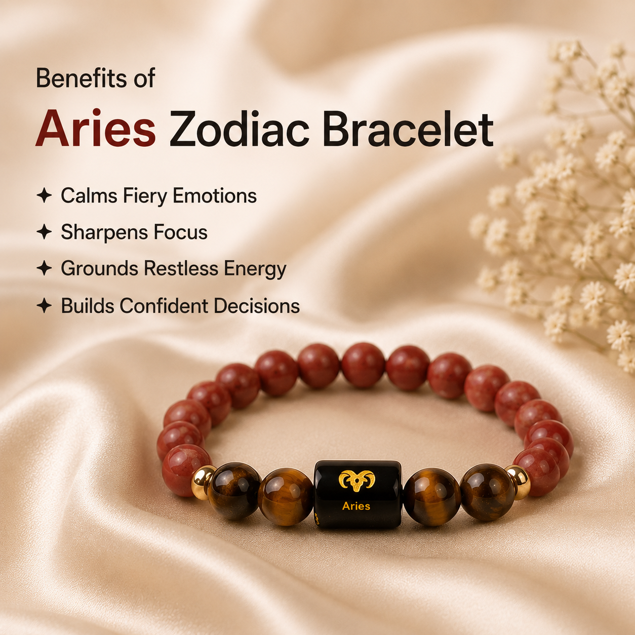 Aries (मेष राशि) Zodiac Red Jasper & Tiger Eye Bracelet