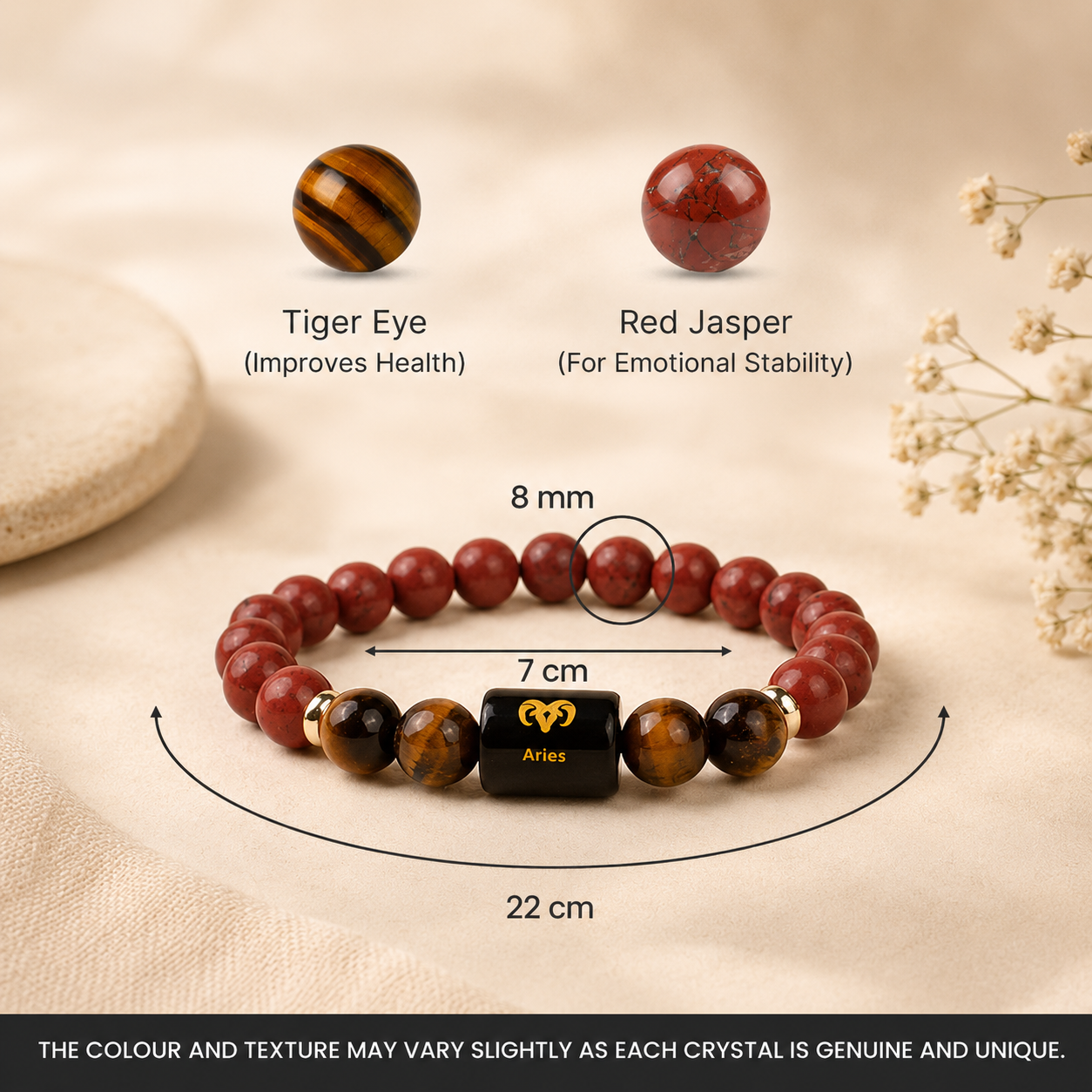 Aries (मेष राशि) Zodiac Red Jasper & Tiger Eye Bracelet