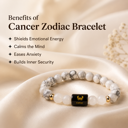 Cancer (कर्क राशि) Zodiac Howlite & Milky Quartz Bracelet