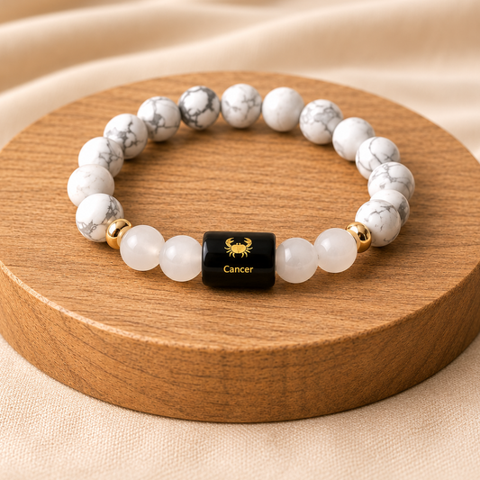Cancer (कर्क राशि) Zodiac Howlite & Milky Quartz Bracelet