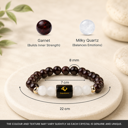 Capricorn (मकर राशि) Zodiac Garnet & Milky Quartz Bracelet