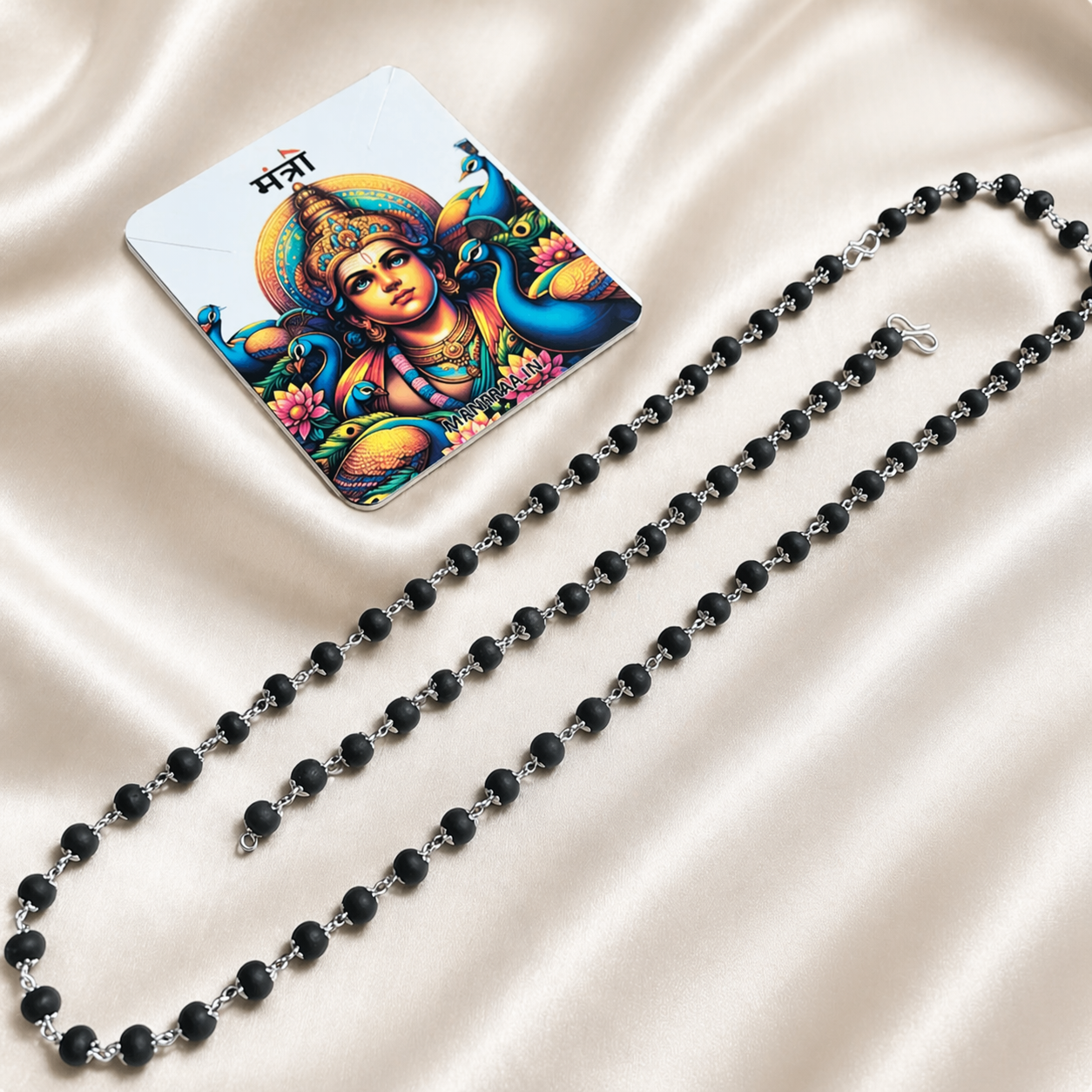 Karungali Malai Necklace and Bracelet Combo - Silver Plated