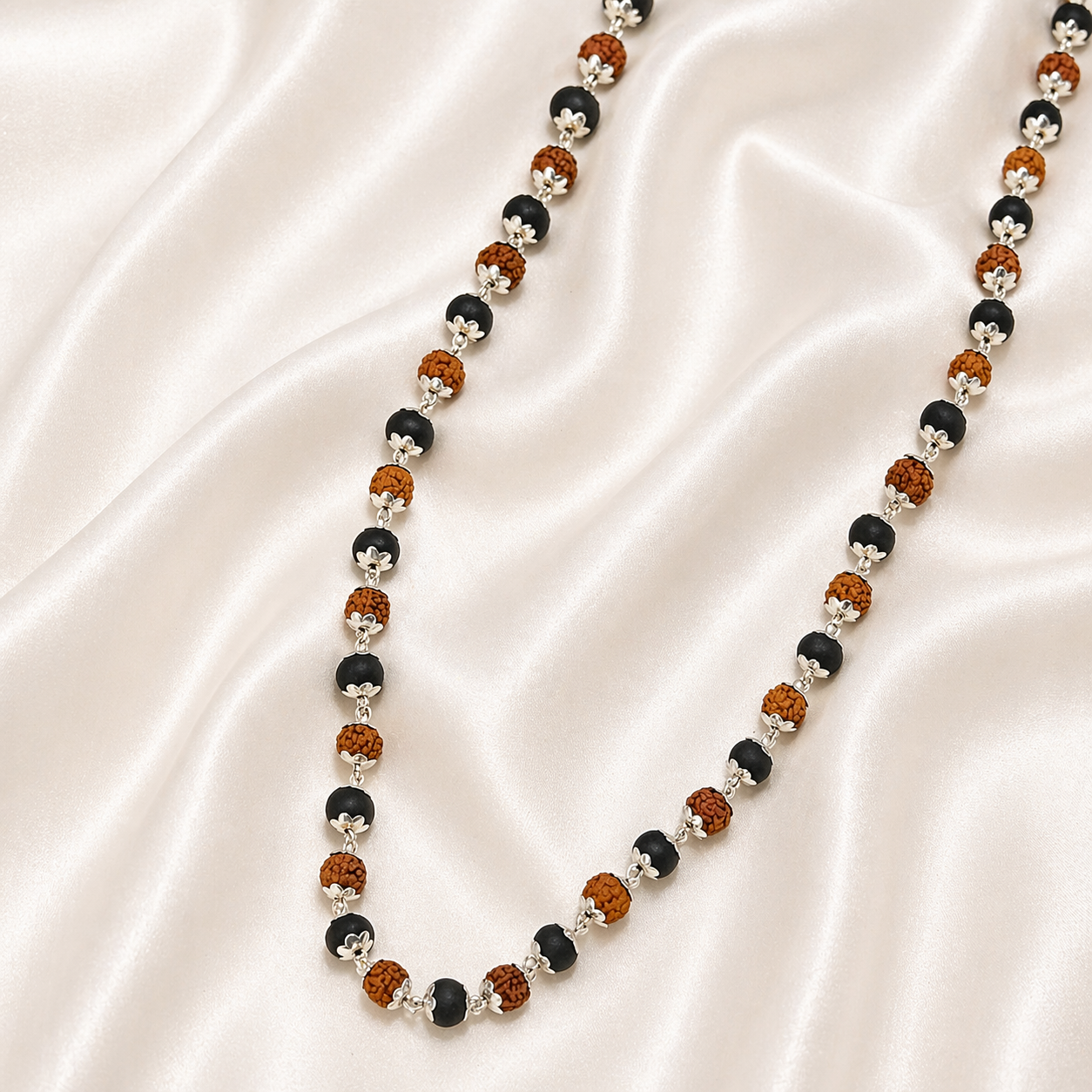 Rudraksha Karungali Malai Silver Plated Necklace - Certified