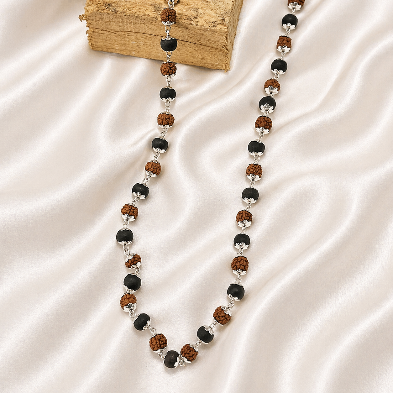 Rudraksha Karungali Malai Silver Plated Necklace - Certified